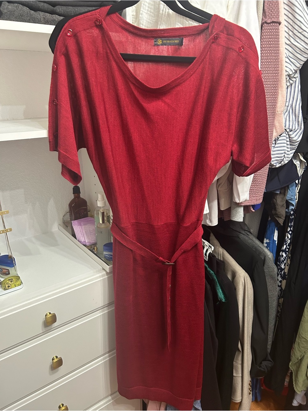 Banana Republic Outback Red Short-Sleeve Belted Midi Dress